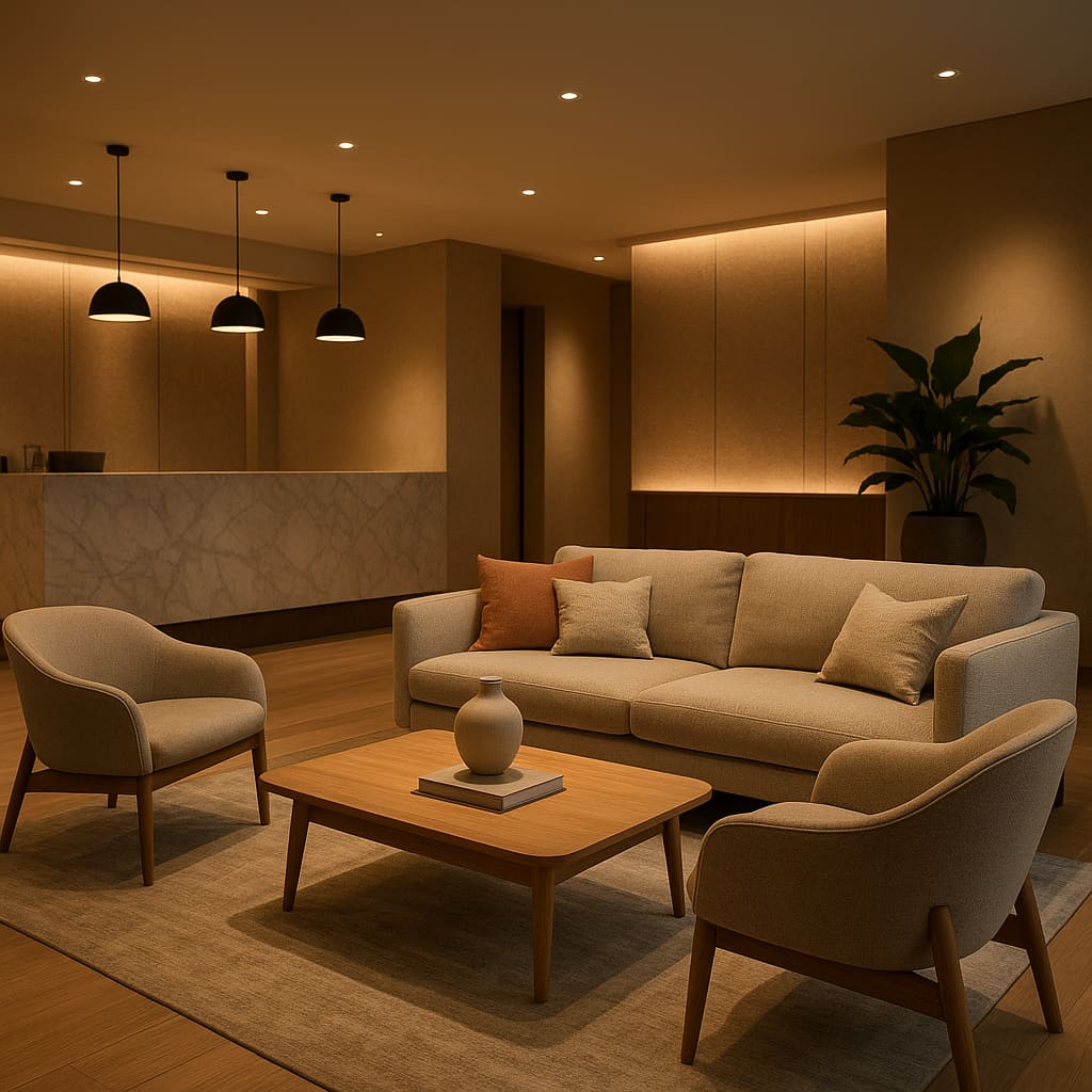 Modern boutique hotel lobby